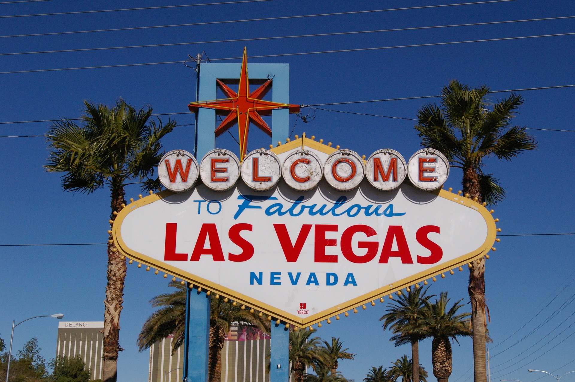 Welcome To Fabulous Las Vegas Sign With Arriving Airplane Stock