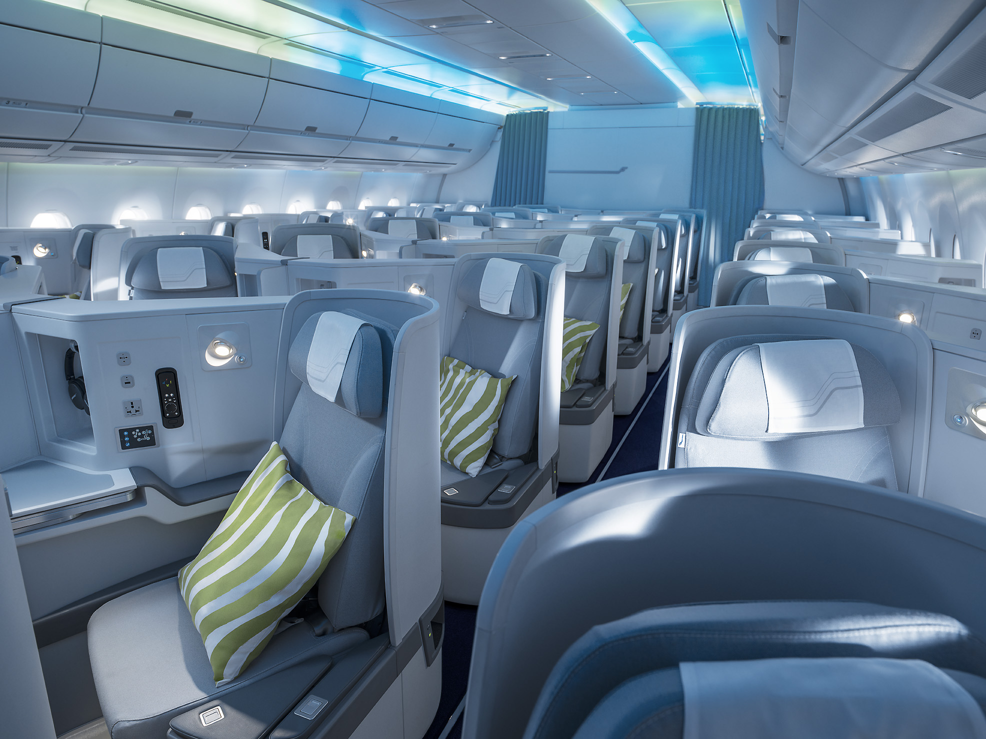 finnair northern lights theme business class cabin