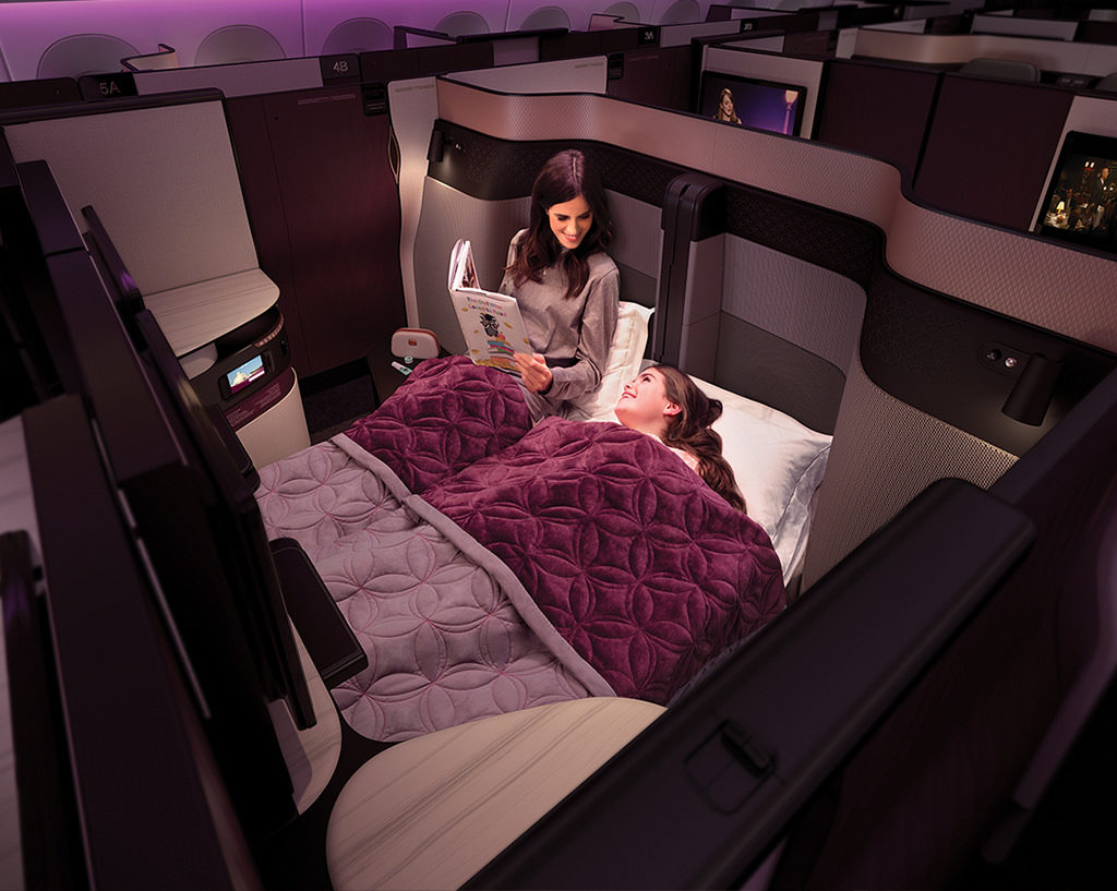 Qatar Airways new business class QSuite with double bed redeeming avios on qatar