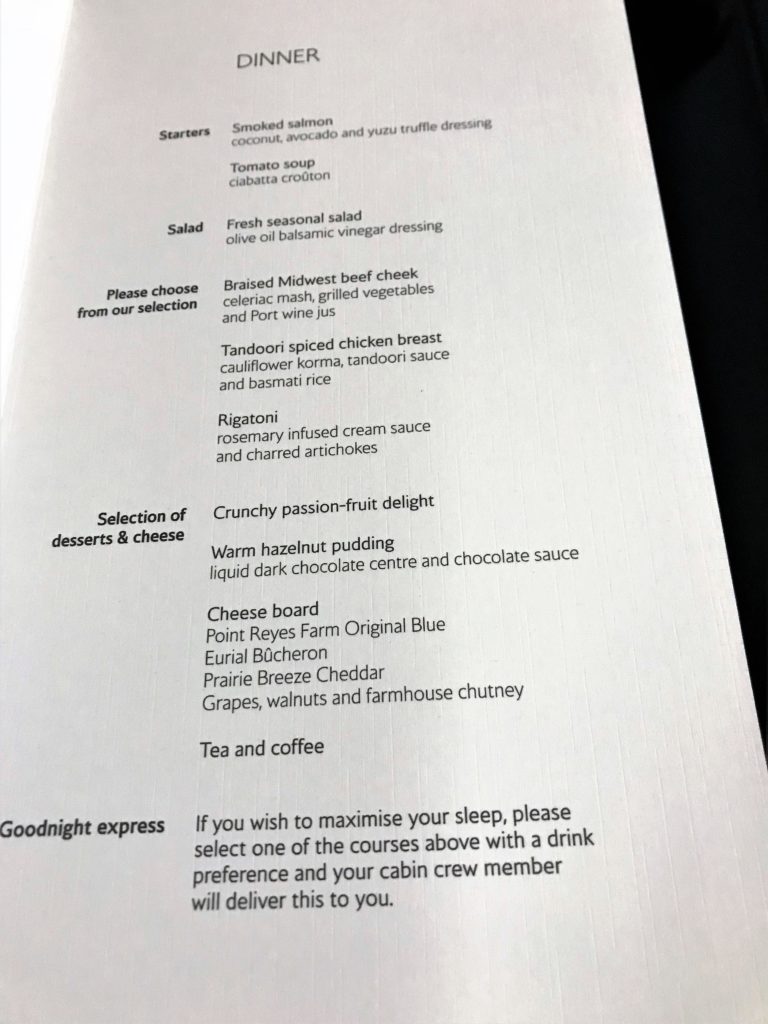 BA new club world night flight food review