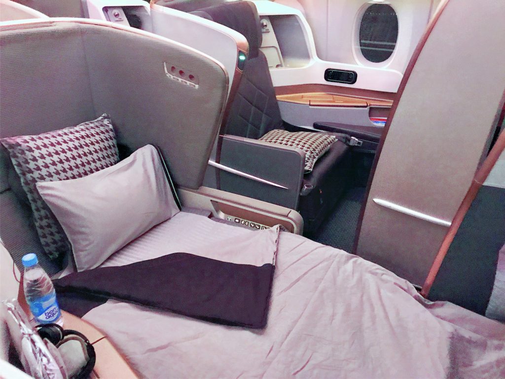 Singapore Airlines A350 business class seat in bed mode