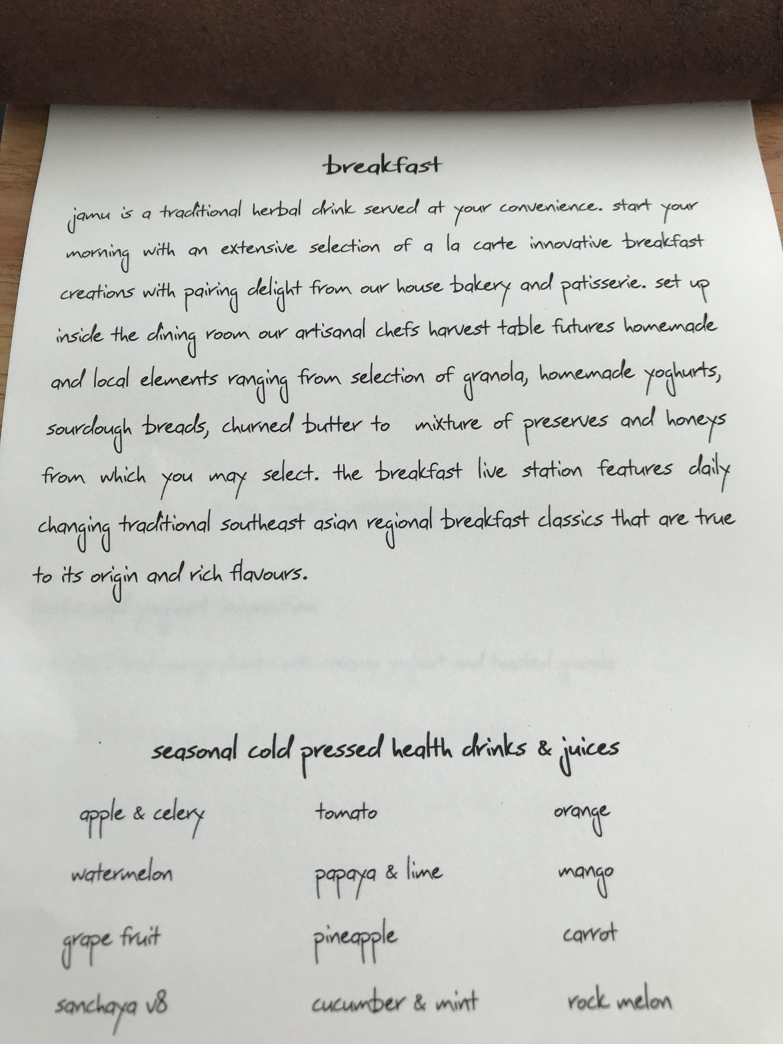 The Sanchaya review breakfast menu