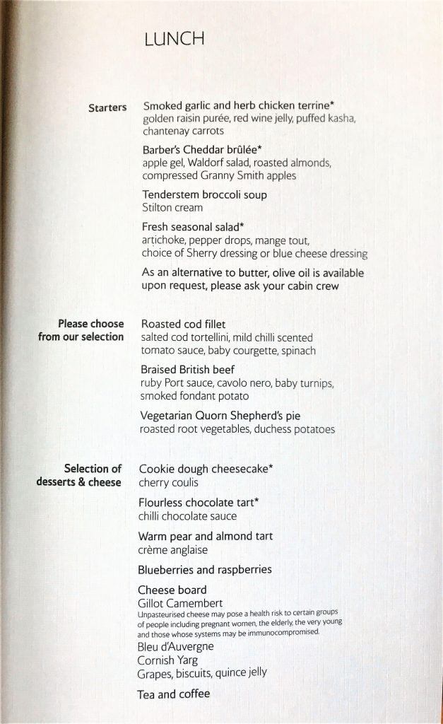 BA new club world food review menu