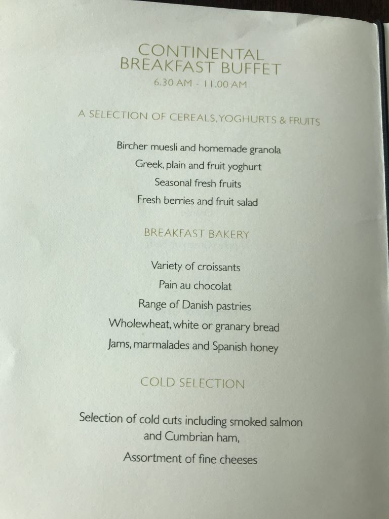 Intercontinental London Park Lane review breakfast buffet menu