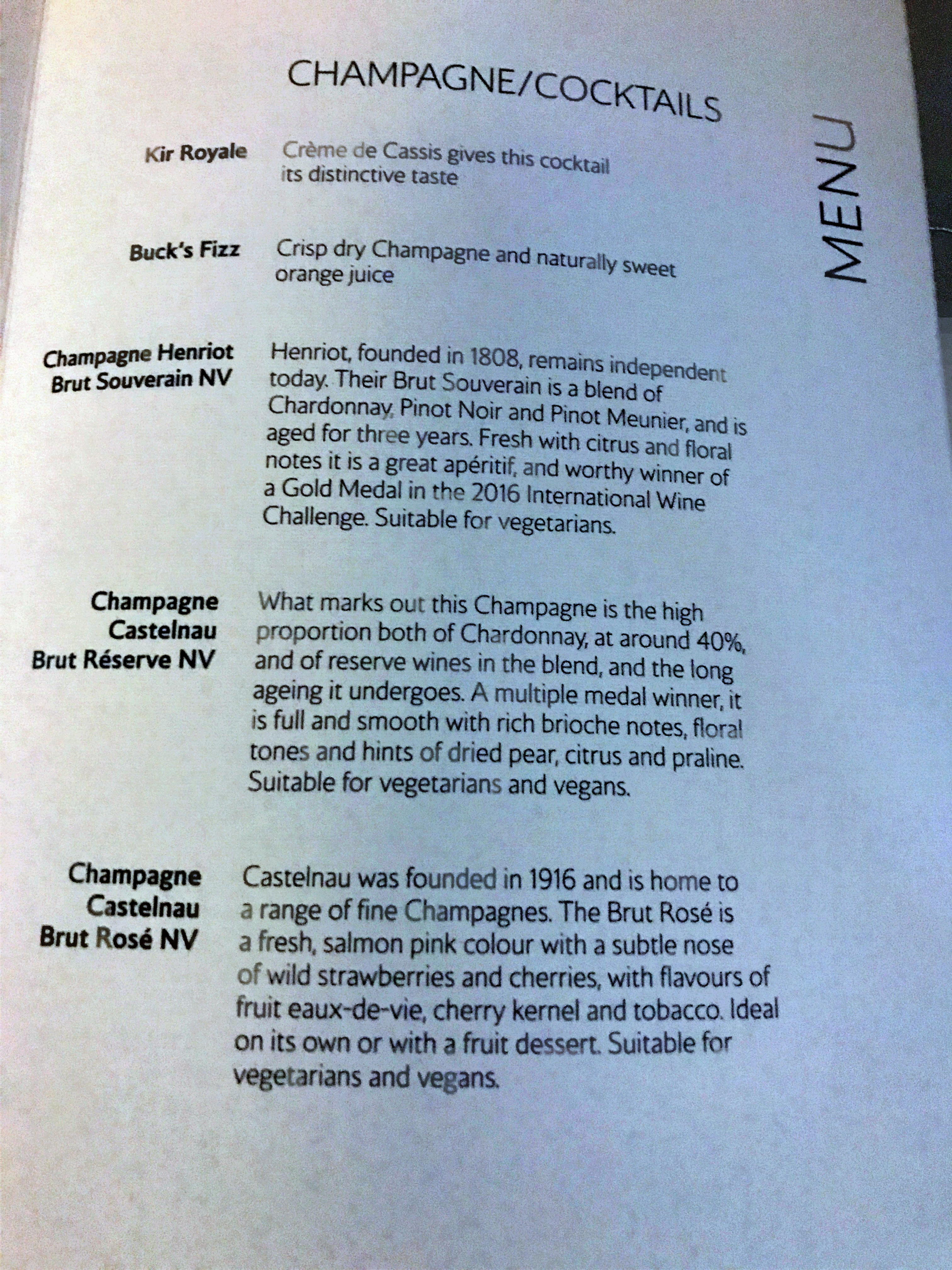 BA new club world food review menu champagne