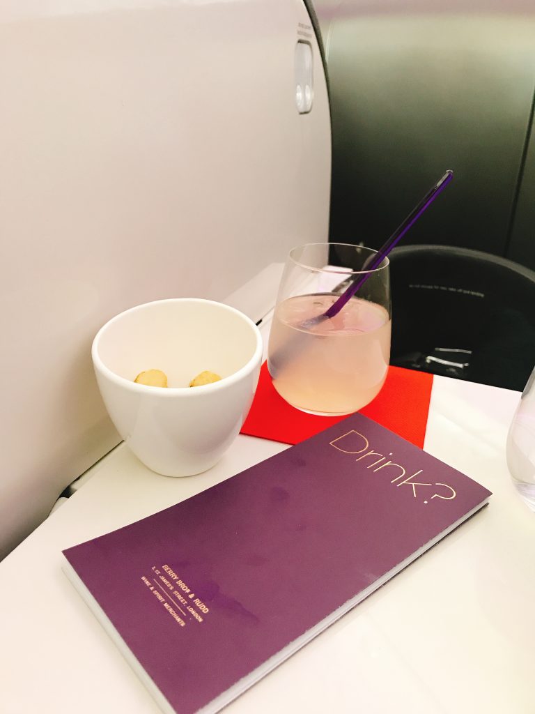 Virgin Atlantic B787 Upper Class night flight review elderflower cocktail