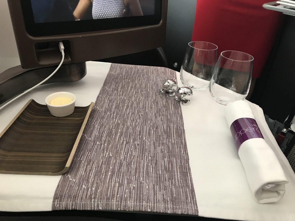 Virgin Atlantic B787 Upper Class night flight review table