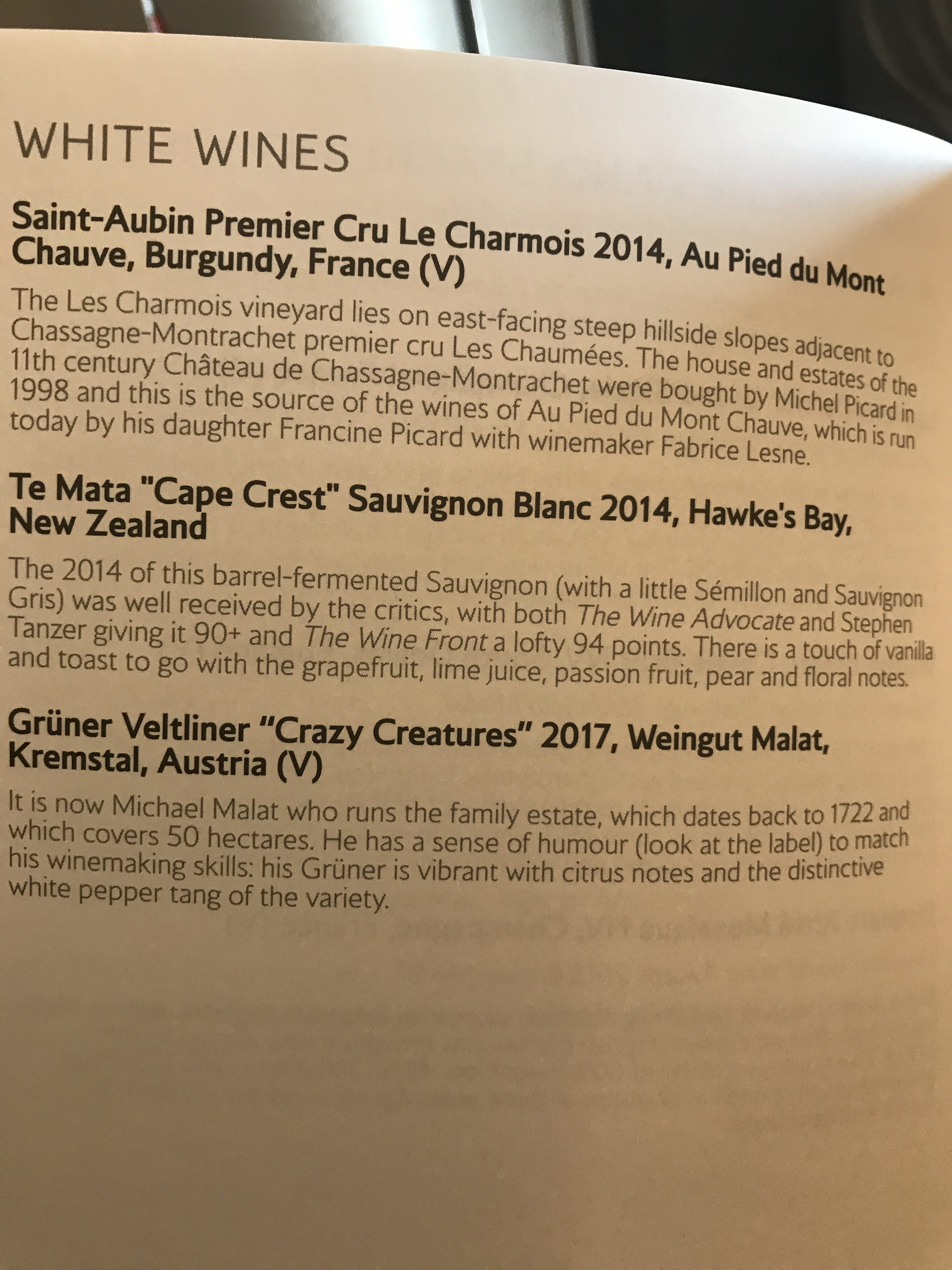 British Airways B747 First class review to New York wine list