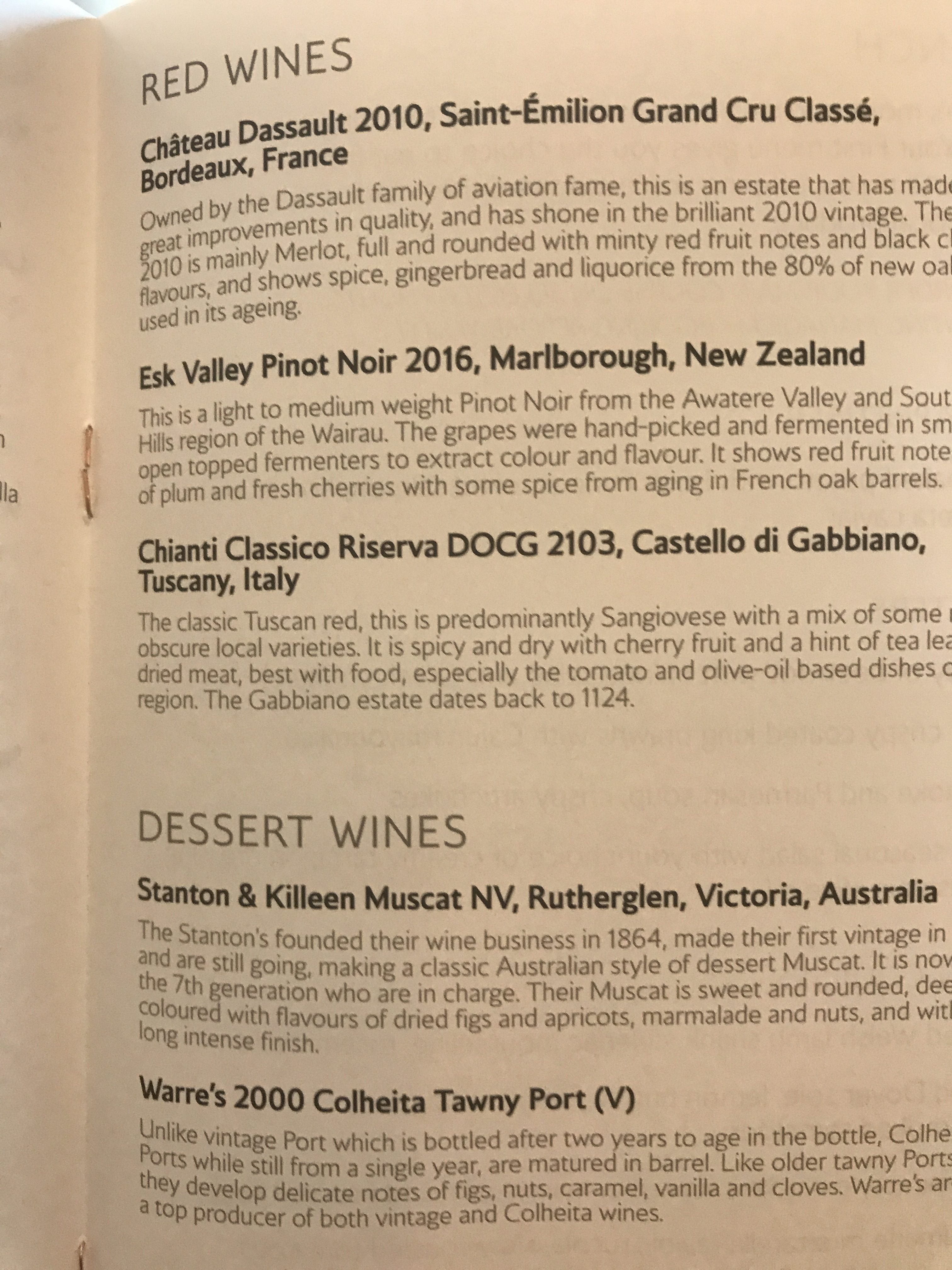 British Airways B747 First class review to New York wine list