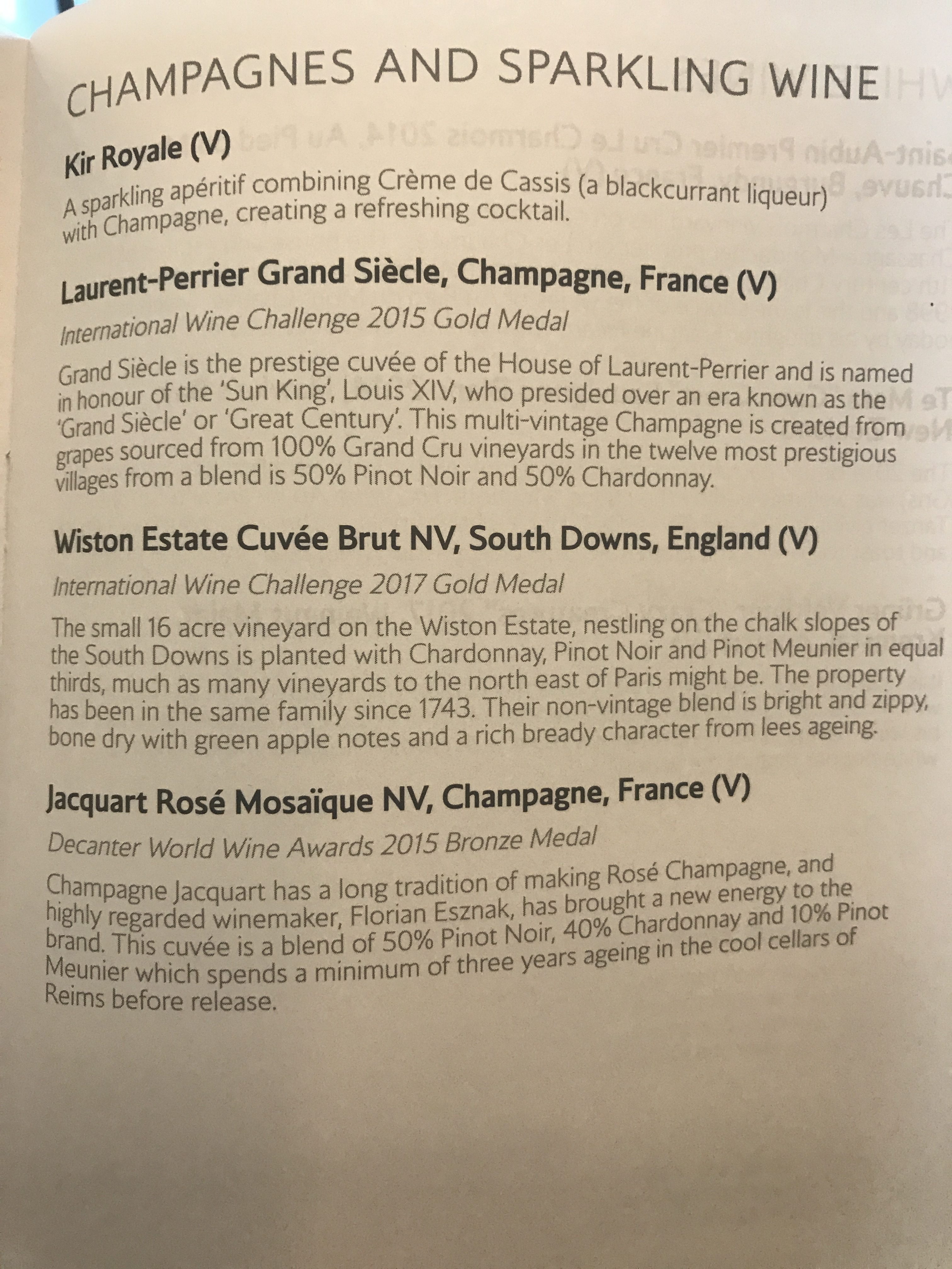 British Airways B747 First class review to New York wine list