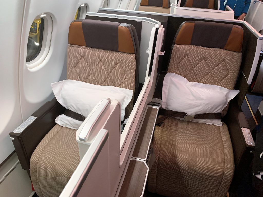 Oman Air A330 business class staggered seat 