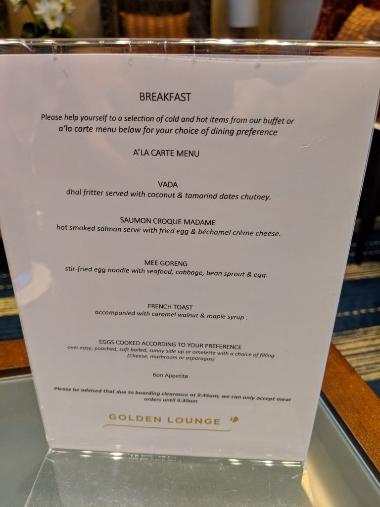 Malaysia Airlines A350 London – Kuala Lumpur First Class review lounge menu