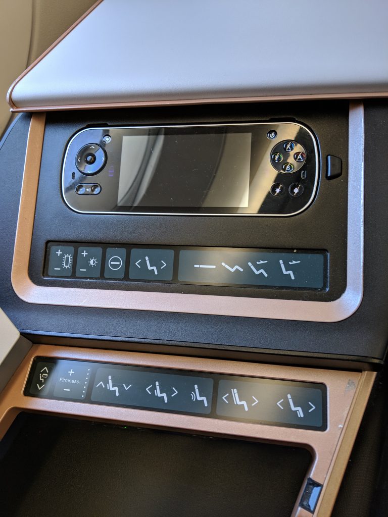 Malaysia Airlines A350 London – Kuala Lumpur First Class review seat controls