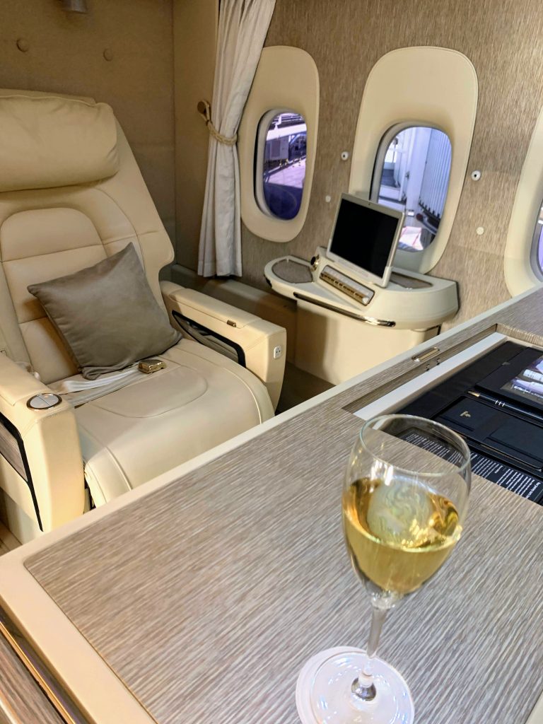Emirates First class suite B777-300ER drink