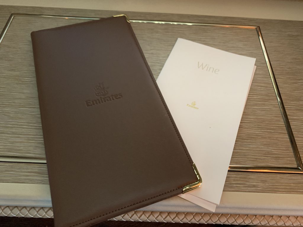 Emirates First class suite B777-300ER Menu 