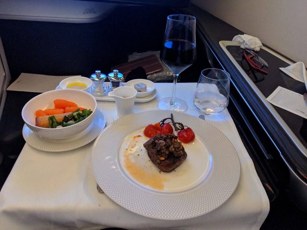 British Airways First Class Onboard Offerings meal 