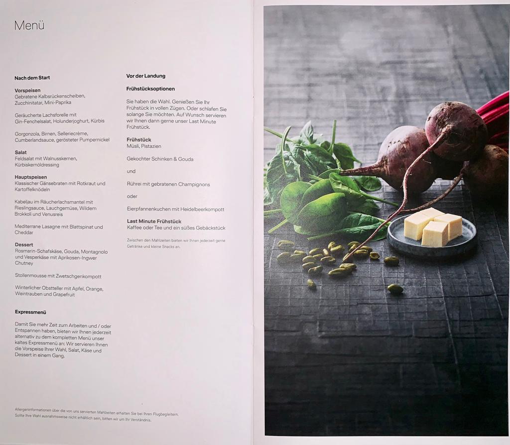 Lufthansa long haul business class menu