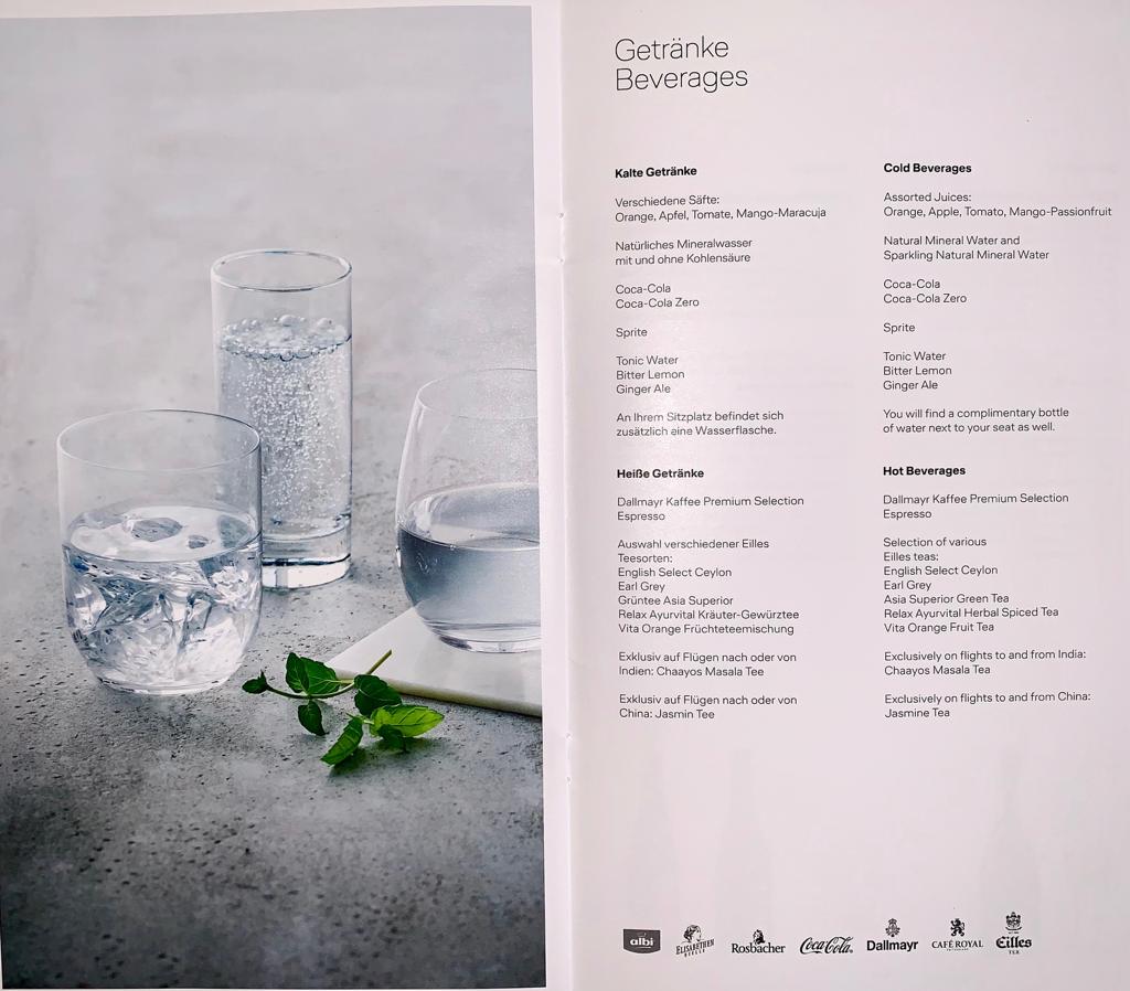 Lufthansa long haul business class menu