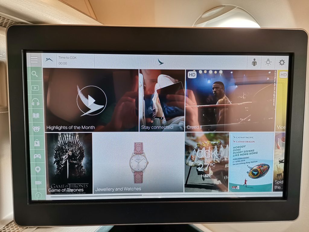 Cathay Pacific Airbus A350 Business Class IFE Screen