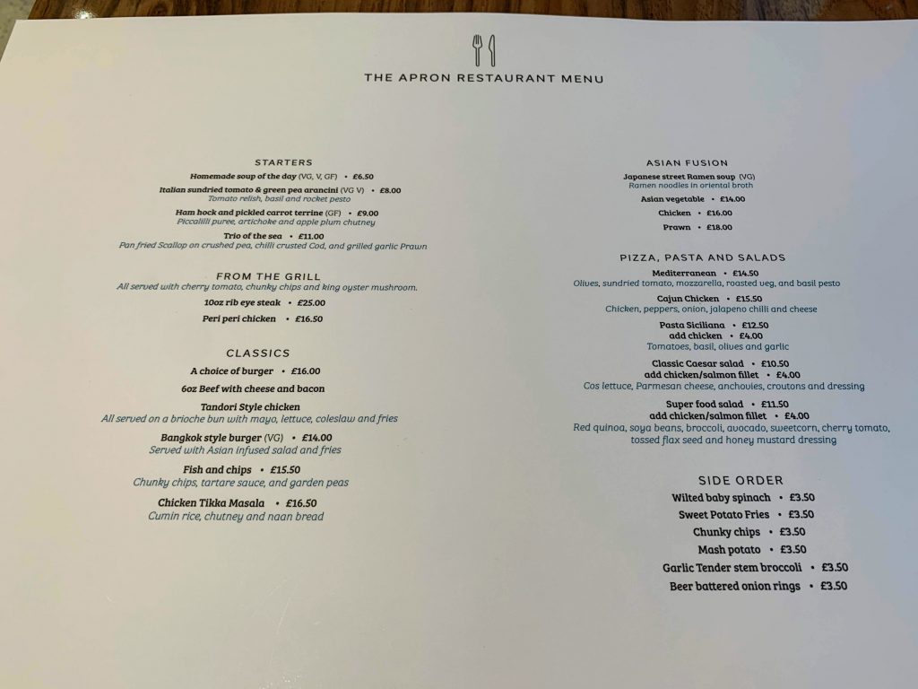 Hilton Garden Inn T2 Heathrow apron restaurant menu