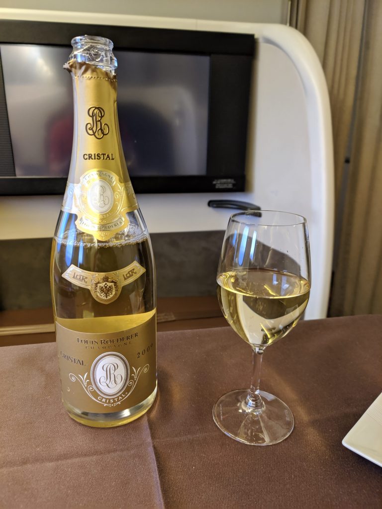 Japan Airlines First Class champagne