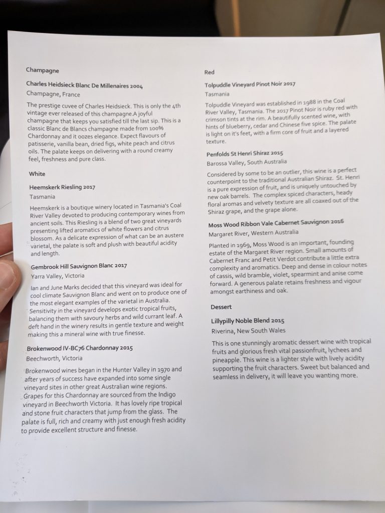 Qantas A380 First Class Menu