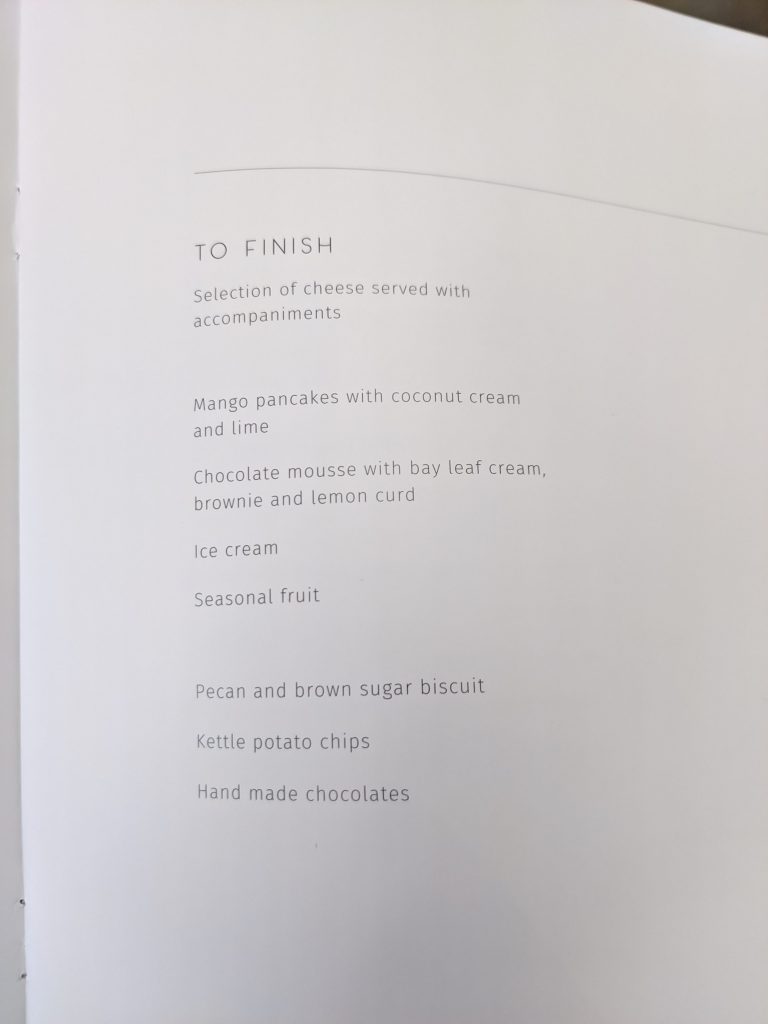 Qantas A380 First Class Menu