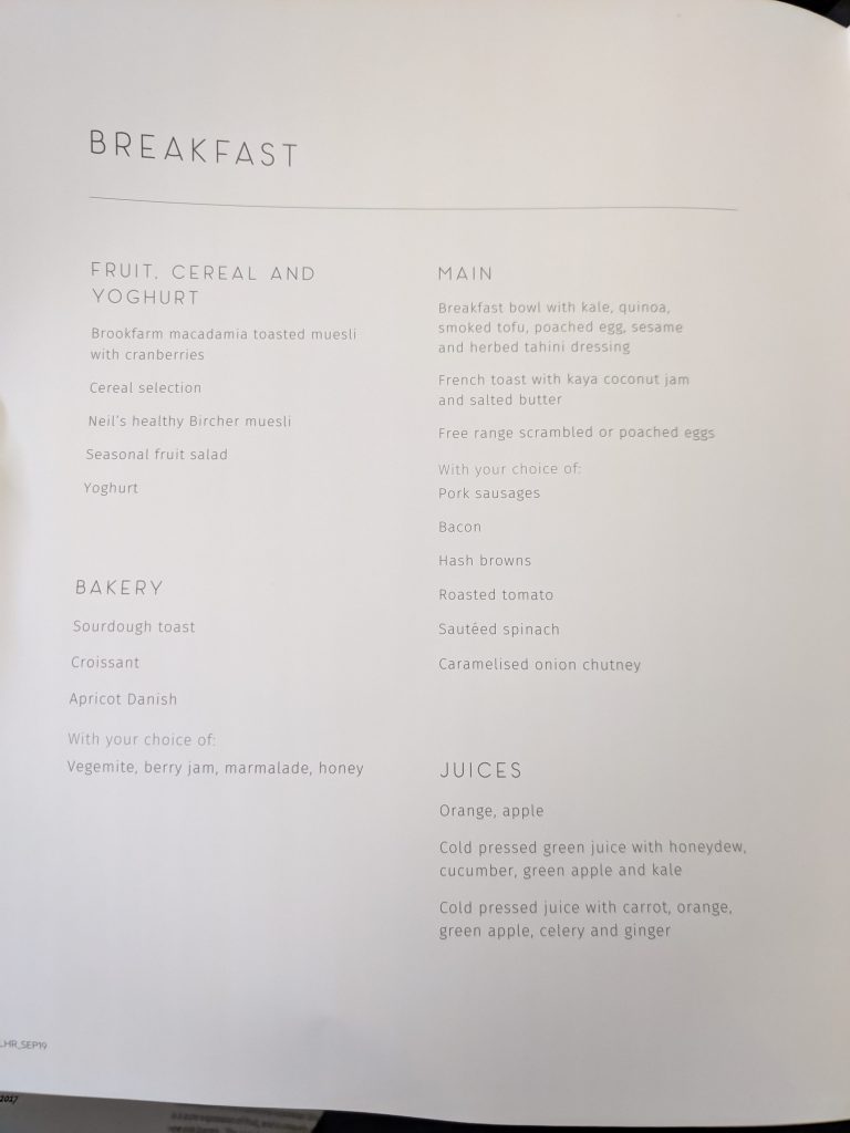 Qantas A380 First Class Menu