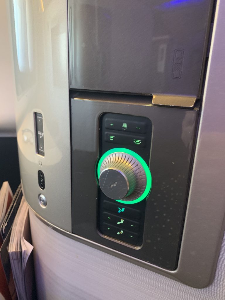 British Airways First Class seat control 