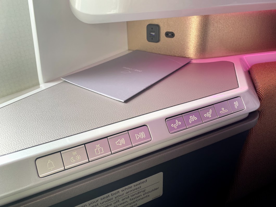 Virgin A350 seat controls upper class suite