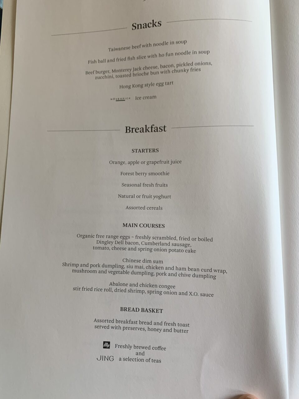 Cathay Pacific B777-300 First class Menu