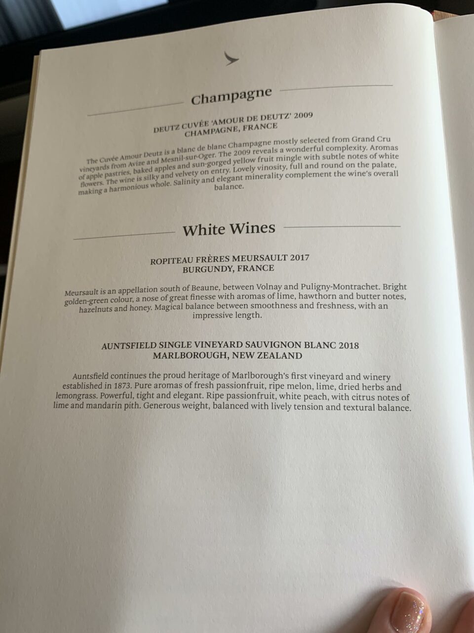 Cathay Pacific B777-300 First class Menu