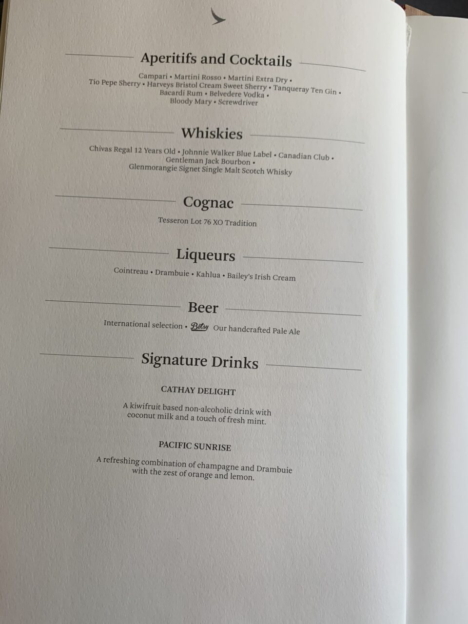 Cathay Pacific B777-300 First class Menu