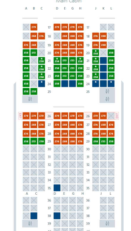 American Airlines economy class seat map 