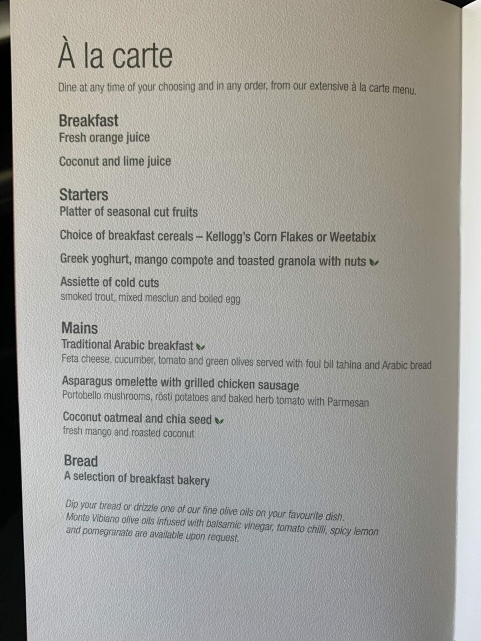 Qatar Airways QSuite B777 Menu