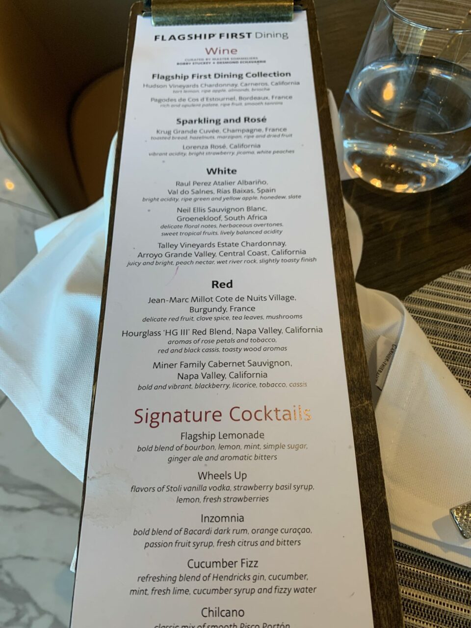 Flagship First Dining Menu