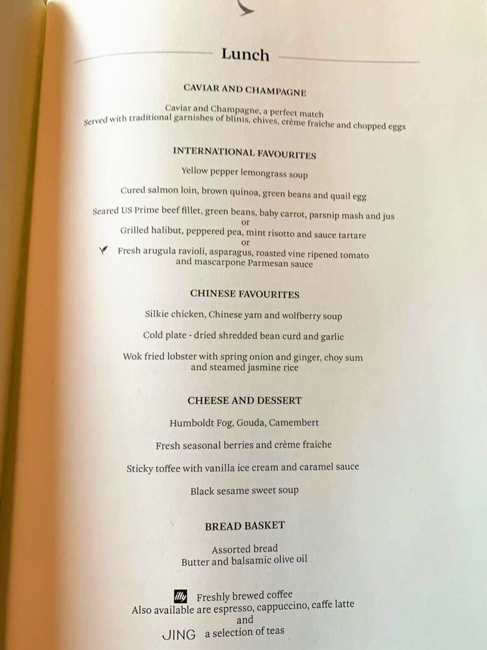 Cathay Pacific First Class Dining Menu