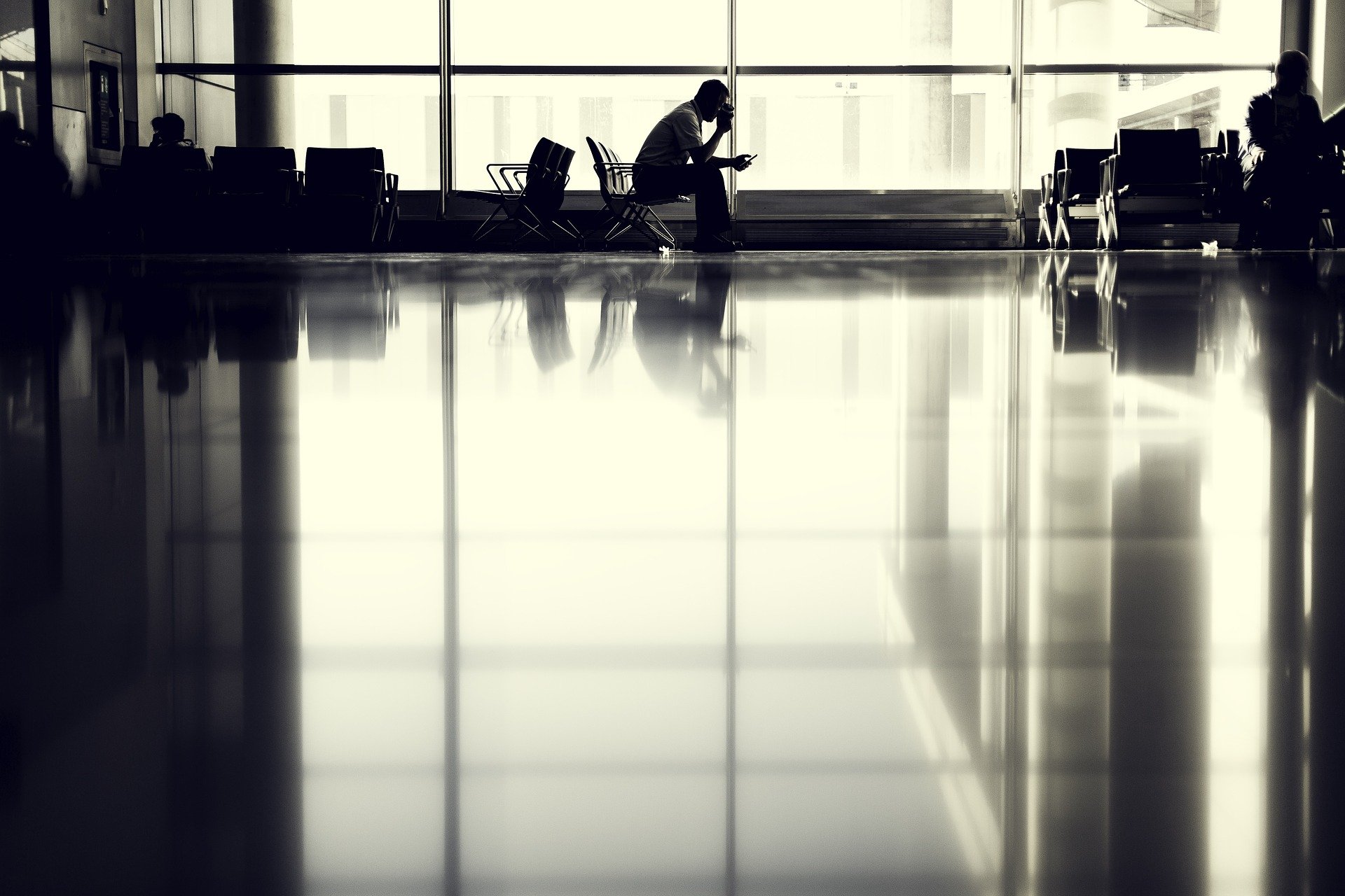 Single passenger waits at airport