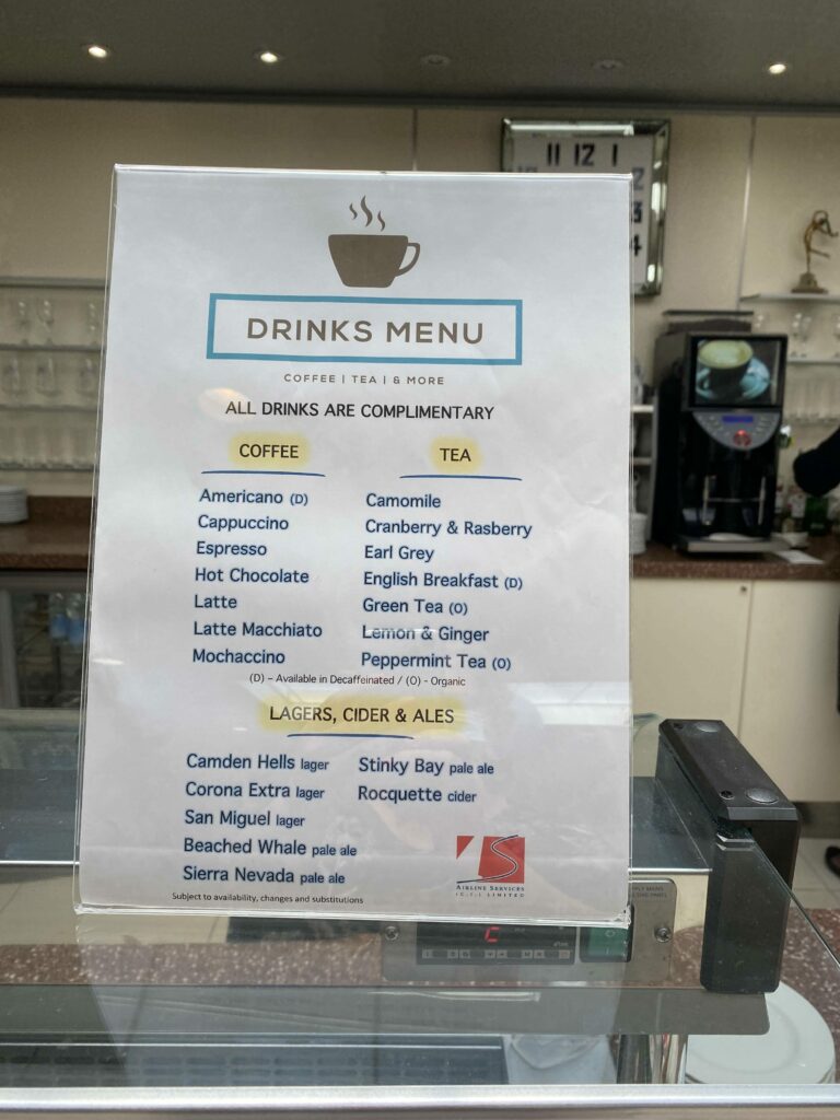 Drinks Menu Jersey Airport 