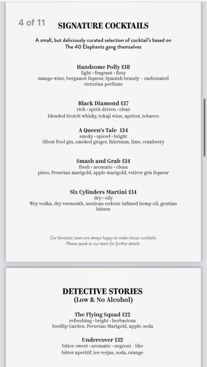 Signature Cocktail Menu at Great Scotland Yard Hotel London 