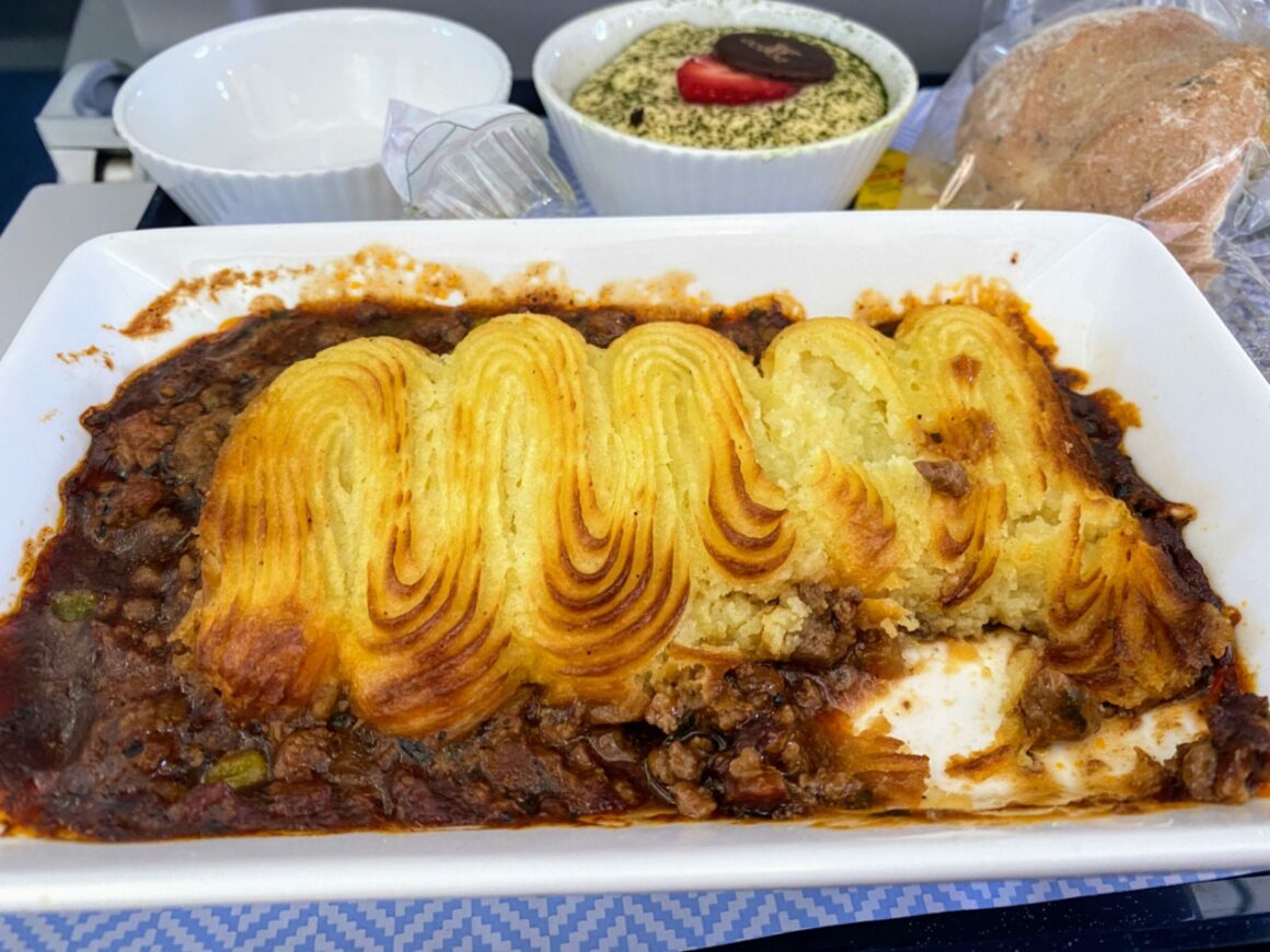 Cottage Pie at BA Club Europe A321 neo 