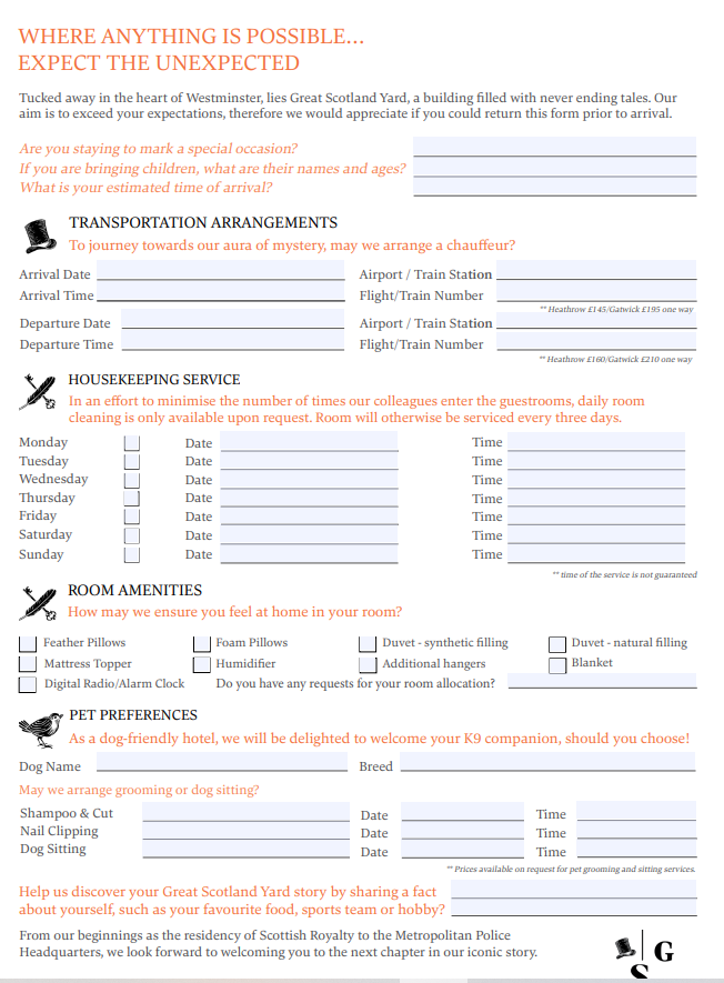 Preference Sheet