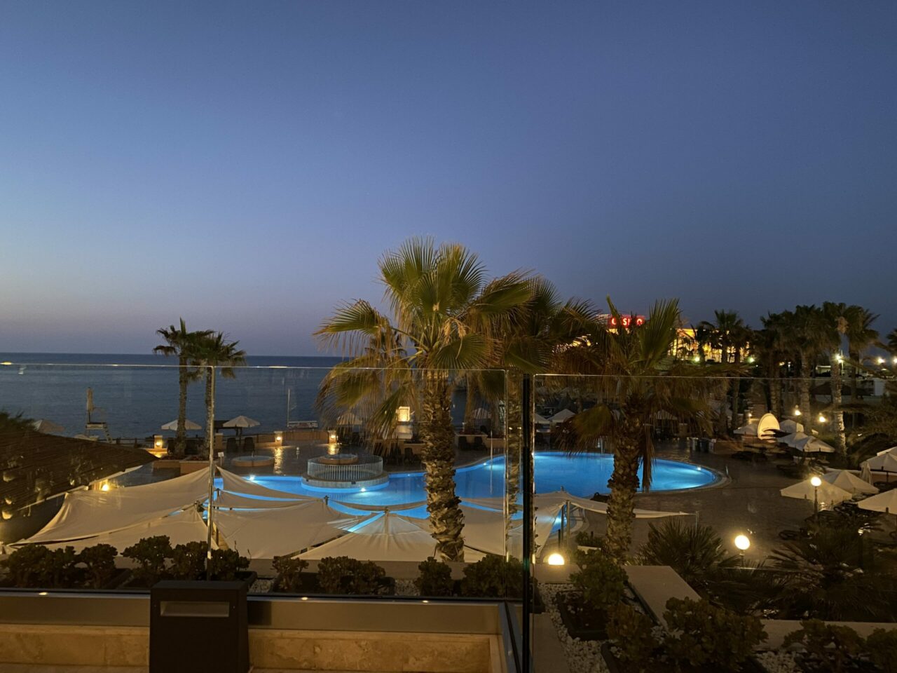 View at night at The Westin Dragonara Resort hotel 