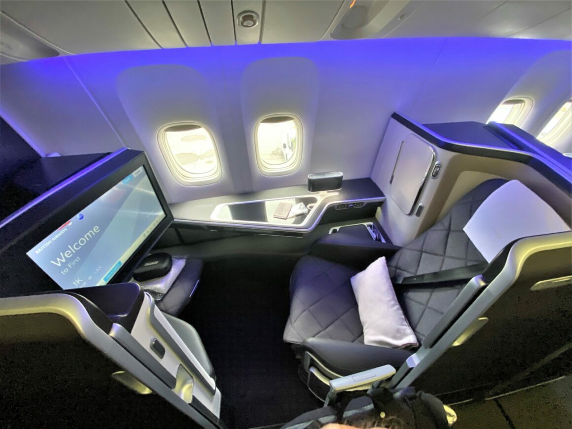 British Airways First Class seat with doors