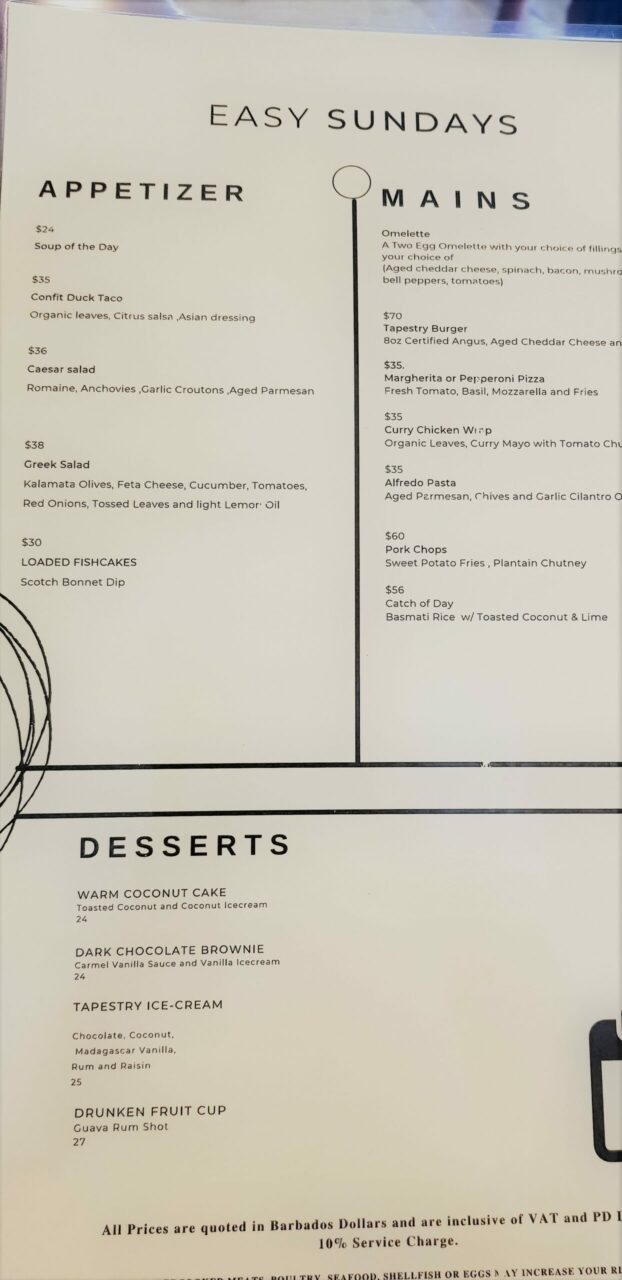 Sunday Lunch and Dinner Menu 