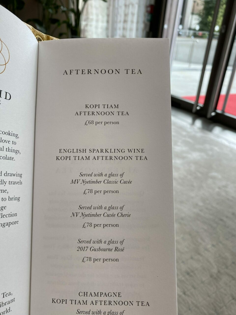 The Orchid Lounge Afternoon Tea - Pan Pacific hotel London's restaurants Menu 