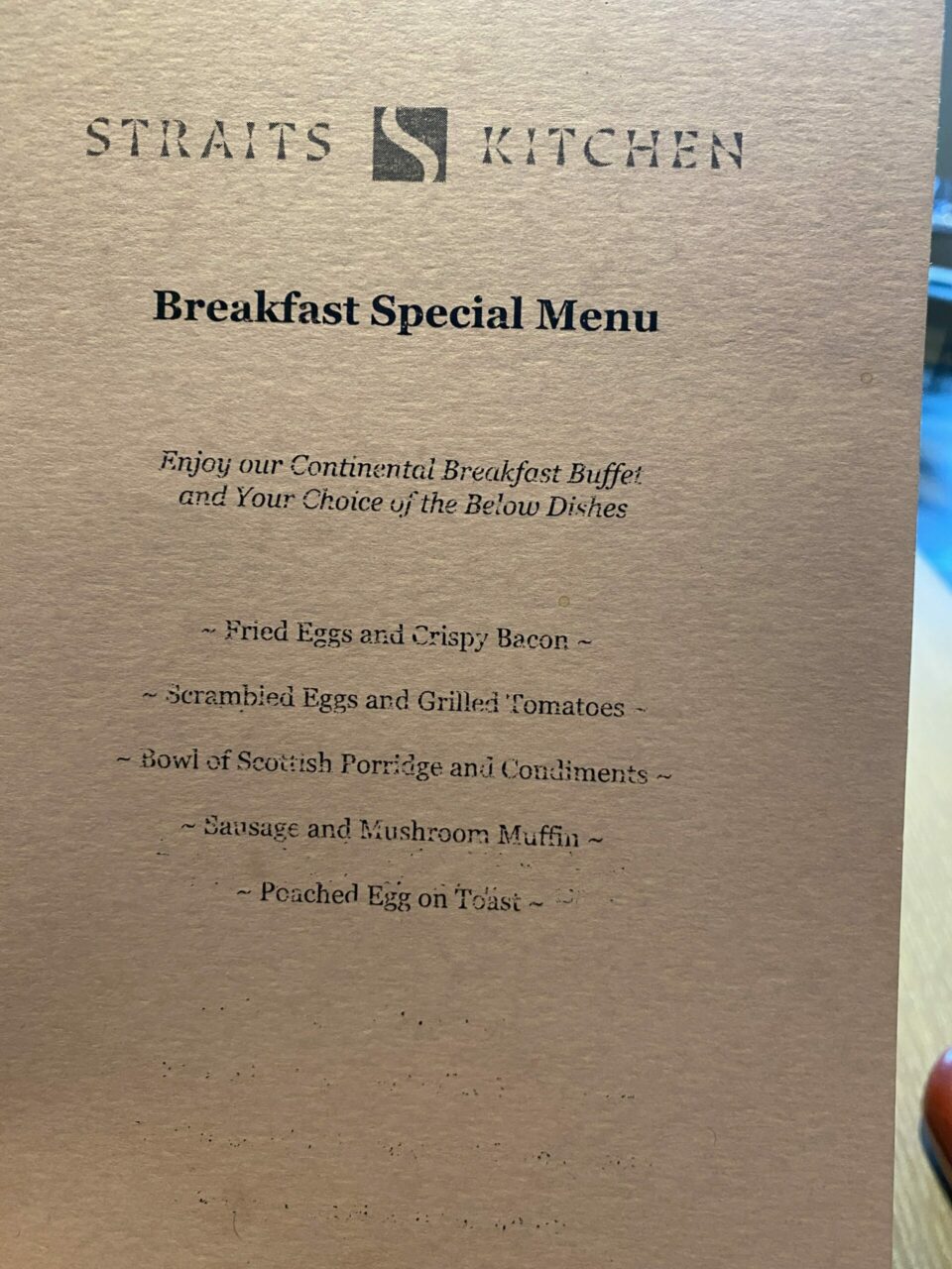 Straits Kitchen Breakfast Special Menu -Pan Pacific hotel London's restaurants 