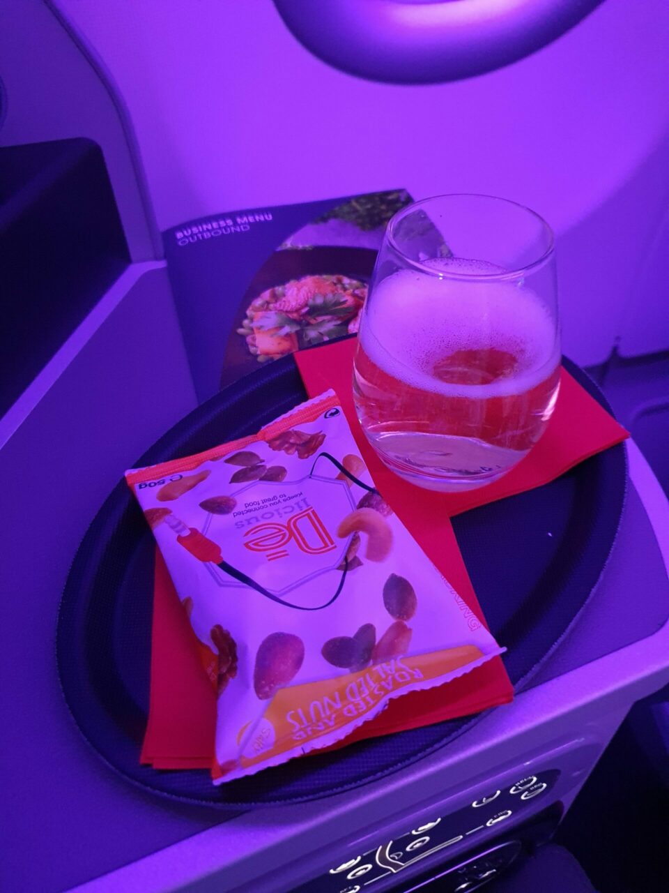 Air Belgium A330-900neo Business class champagne and nuts 
