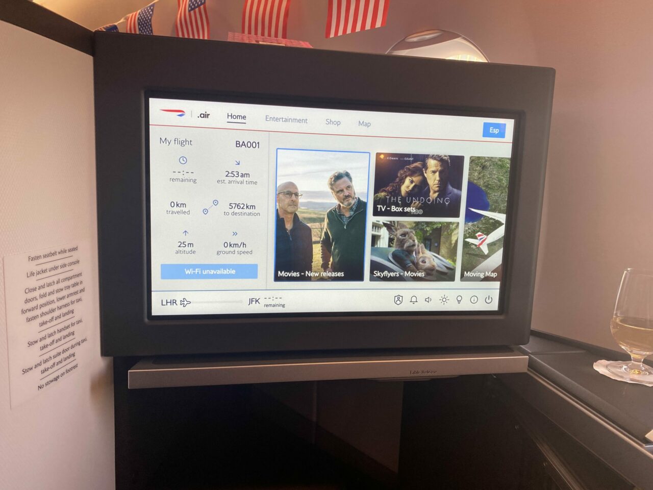 British Airways A350 Club Suites IFE Screen 