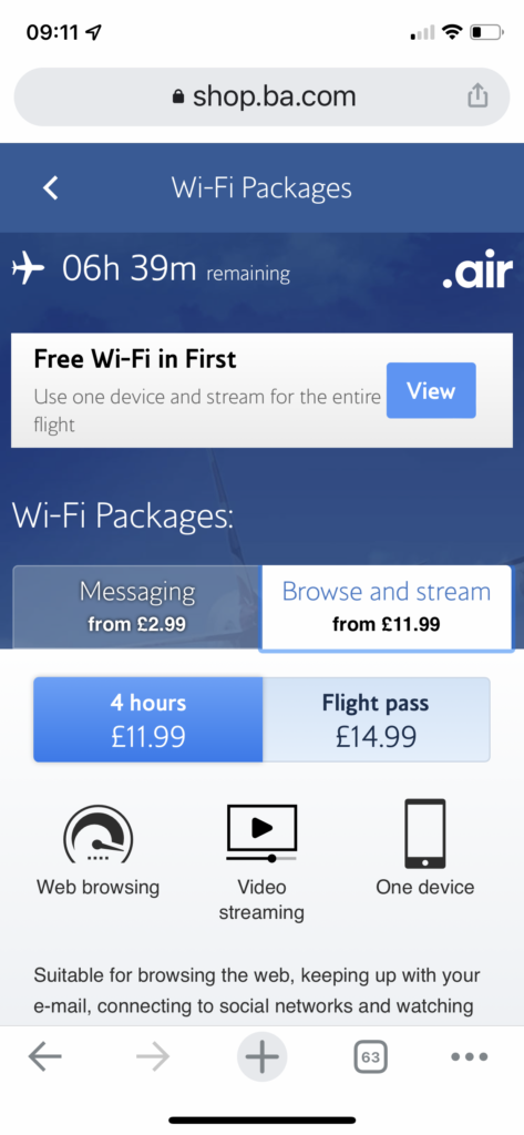 British Airways A350 Club Suites Wifi